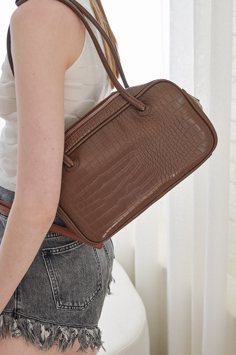 220526_0679.jpg Gabi Faux Croc Shoulder Bag - Image 1