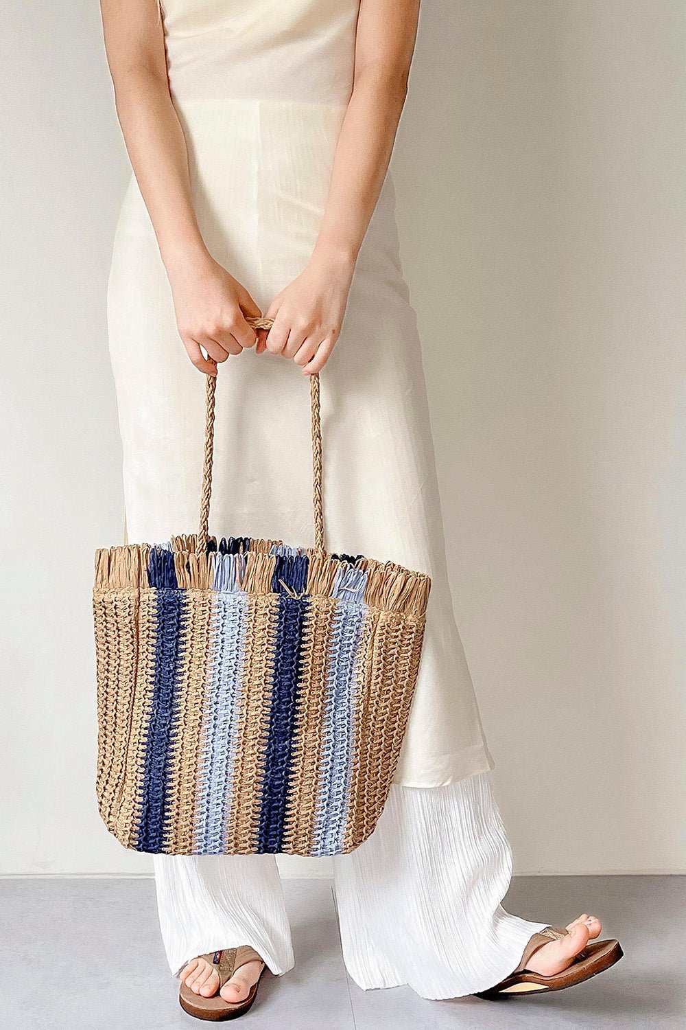 StripedRaffiaShopperBag_01.jpg Striped Raffia Shopper Bag - Image 1